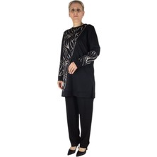 Ece Giyim Kadın Bluz Önü Desenli Taşlı Pantolon Lastikli Ikili Takım-Nergist1