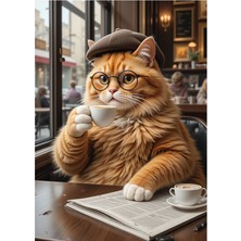 Bedeko Kahve Içen Kedi Ahşap Tablo