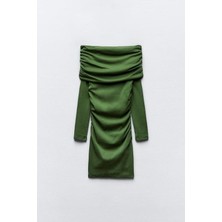 Nidam Butik Kadın Madonna Mendil Yaka Fırsat Ürün Büzgülü Mini Elbise