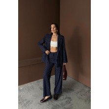 Nidam Butik Lacivert Çizgili Ceket ve Pantolon Takım