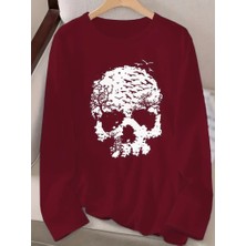 Nidam Butik Kadın Uzun Kollu Bisiklet Yaka Kurukafa Desenli Viskon Bluz