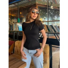 Nidam Butik Kadın Kısa Kollu Tek Omuzu Açık Büzgülü Viskon Bluz