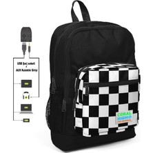 Siyah Damalı Ilkokul Ve Günlük Sırt Çantası - Erkek Çocuk - Usb Ve Aux Soketli