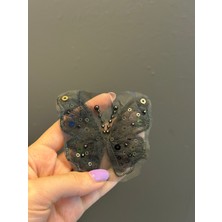 Gönülden Tasarım Siyah Boncuk Işleme Tül Kelebek Arma Dikiş Aplike 8x6 cm Özel Tasarım