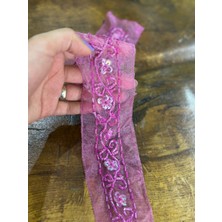 Gönülden Tasarım Pembe Boncuk Işleme Tasarım Arma Dikiş Aplike 41X3 cm