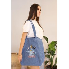 İcone Bag Bez Kadın Çantası, Geniş Hacimli, Kot&Denim Kız Baskılı El Ve Omuz Bez Çanta