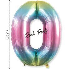 Folyo Balon 0 Rakamı Helyum Balon 76  cm  Gökkuşağı - 0 Yaş Balonu - 0 Rakam Balon - 34 Inch