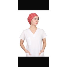 GTB Butik Kırmızı Mini Çiçek Desenli Doktor Hemşire Aşçı Bonesi