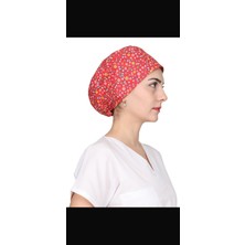 GTB Butik Kırmızı Mini Çiçek Desenli Doktor Hemşire Aşçı Bonesi