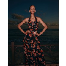 Marks & Spencer Çiçek Desenli Halter Yaka Katmanlı Maxi Elbise