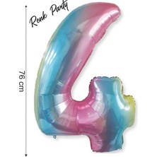 Folyo Balon 4 Rakamı Helyum Balon 76  cm  Gökkuşağı - 4 Yaş Balonu - 4 Rakam Balon - 34 Inch