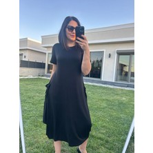 Büyük Beden Diz Altı Asimetrik Kesim Örme Elbise -BGE82