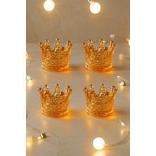 4'lü Set Kristal Taç Mumluk Gold