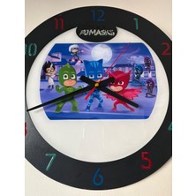Pelince Kıds - Pijamaskeliler (Pj Masks) Temalı Ahşap Çocuk Odası Duvar Saati - 40  cm