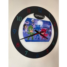 Pelince Kıds - Pijamaskeliler (Pj Masks) Temalı Ahşap Çocuk Odası Duvar Saati - 40  cm