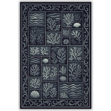 The Reef Design Siyah Mercan Desenli Patchwork Eskitme Halı Dijital Baskılı Dokuma Kaymaz Tabanlı Yıkanabilir Salon Halısı