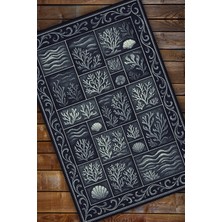 The Reef Design Siyah Mercan Desenli Patchwork Eskitme Halı Dijital Baskılı Dokuma Kaymaz Tabanlı Yıkanabilir Salon Halısı
