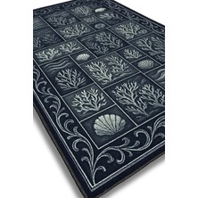 The Reef Design Siyah Mercan Desenli Patchwork Eskitme Halı Dijital Baskılı Dokuma Kaymaz Tabanlı Yıkanabilir Salon Halısı