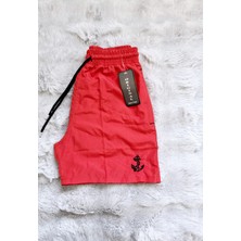 Kırmızı   Renk Paraşüt Kumaş Su Tutmayan Yetişkin Erkek Deniz Şortu