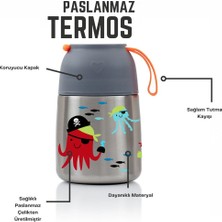Hopeful Design 450ML Balık Baskılı Bebek Mama Saklama Termosu Vakumlu Çift Taraflı Termos