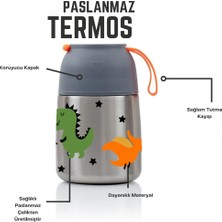 Hopeful Design 450ML Dinazor Baskılı Bebek Mama Saklama Termosu Vakumlu Çift Taraflı Termos
