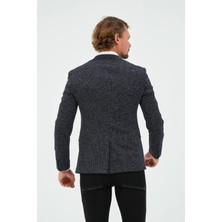 Erkek Slim Fit Blazer Ceket Lacivert Desenli