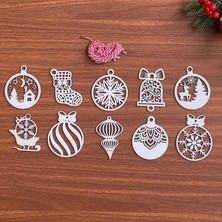 10 Parça Kırmızı Beyaz Ipli Karışık Model Ahşap Yılbaşı Ağaç Süsü (4887)