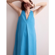 Marks & Spencer Keten Karışımlı V Yaka Midi Elbise