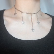 Crystal Atelier Gümüş Rodyumlu Kaplama Yıldız Sallantılı Şans Kolyesi, Gümüş Kaplama Sallantılı Minimal Yıldız Kolye, Gümüş Zincirli Y2K Fairycore Yıldız Kolye, Kadın Kolye, Hediyelik Kolye
