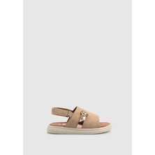 Kiddo Gri Deri Kız Çocuk Düz Sandalet