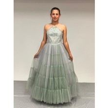 Butik Happy Kids Kız Çocuk Abiye Boyundan Askılı Pullu Kat Kat Uzun Tül Etekli Abiye 7-15 Yaş