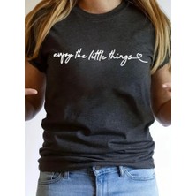 Ag Shoppings Kadın Kısa Kollu Önü Yazı Baskılı Basic Süprem Bluz