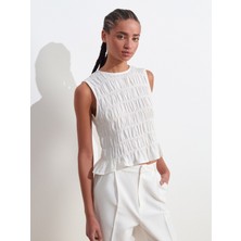 50845 Kolsuz Crop Bluz-Ekru