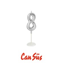 Cansüs Parlak 8 Rakamı Doğum Günü Pastası Mumu Gümüş