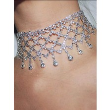 Ithal Işıltılı Glam Diamond Rain Choker Kristal File Taşlı Lüks Crocker