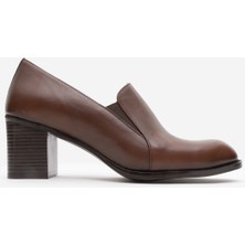 Dericlub Kadın Küt Burun Yüksek Topuklu Ayakkabı Gerçek Deri Br 44274 Taba