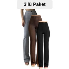 Krep Kumaş Likralı Kadın Palazzo Pantolon 3'lü Set