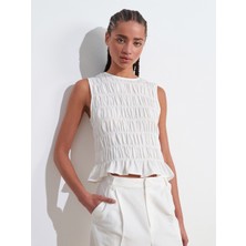 50845 Kolsuz Crop Bluz-Ekru