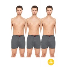 Erkek Rahat ve Konforlu Havlu Bel Pamuklu Düğmeli Boxer 3'lü Paket