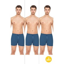 Erkek Rahat ve Konforlu Havlu Bel Pamuklu Düğmeli Boxer 3'lü Paket