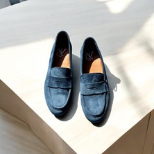 Neve Shoes Lacivert Süet  Deri Kadın Loafer Ayakkabı