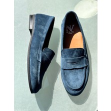 Neve Shoes Lacivert Süet  Deri Kadın Loafer Ayakkabı