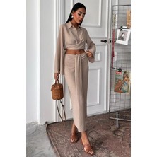 Sosostyle Crop Gömlekli ve Eteği Büzgülü Tasarım Takım 10195