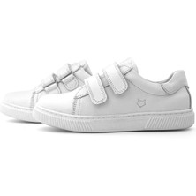 Hakiki Deri Beyaz Cırt Cırtlı Kız Çocuk Sneakers Ayakkabı