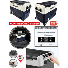 Hoogar German EA 55 LTX Geniş Kabin Tekerlekli Led Ekran Oto Kamp Buzdolabı 12-24 Volt -20 Derece Hızlı Soğutma