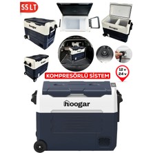Hoogar German EA 55 LTX Geniş Kabin Tekerlekli Led Ekran Oto Kamp Buzdolabı 12-24 Volt -20 Derece Hızlı Soğutma