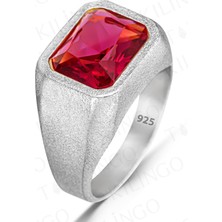 MH-150 925 Ayar Gümüş Kırmızı Ruby Taşlı Erkek Yüzük