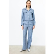  Ekol Süs Kapak Cepli Kısa Ceket Blue 04196