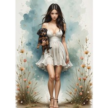 Bedeko Mini Elbiseli Kadın ve Köpeği Mdf Tablo