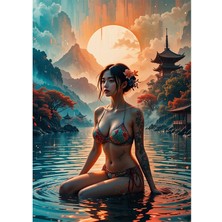 Bedeko Nehirde Dövmeli Güzel Kadın Ahşap Tablo